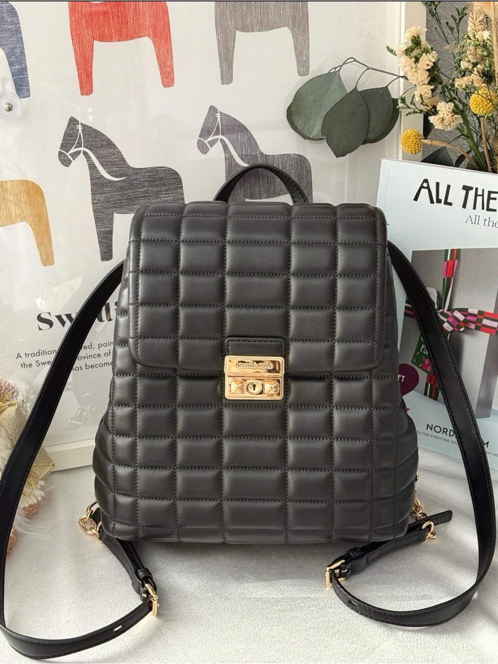 MICHAEL KORS Tribeca Small Quilted Leather Backpack BLACk